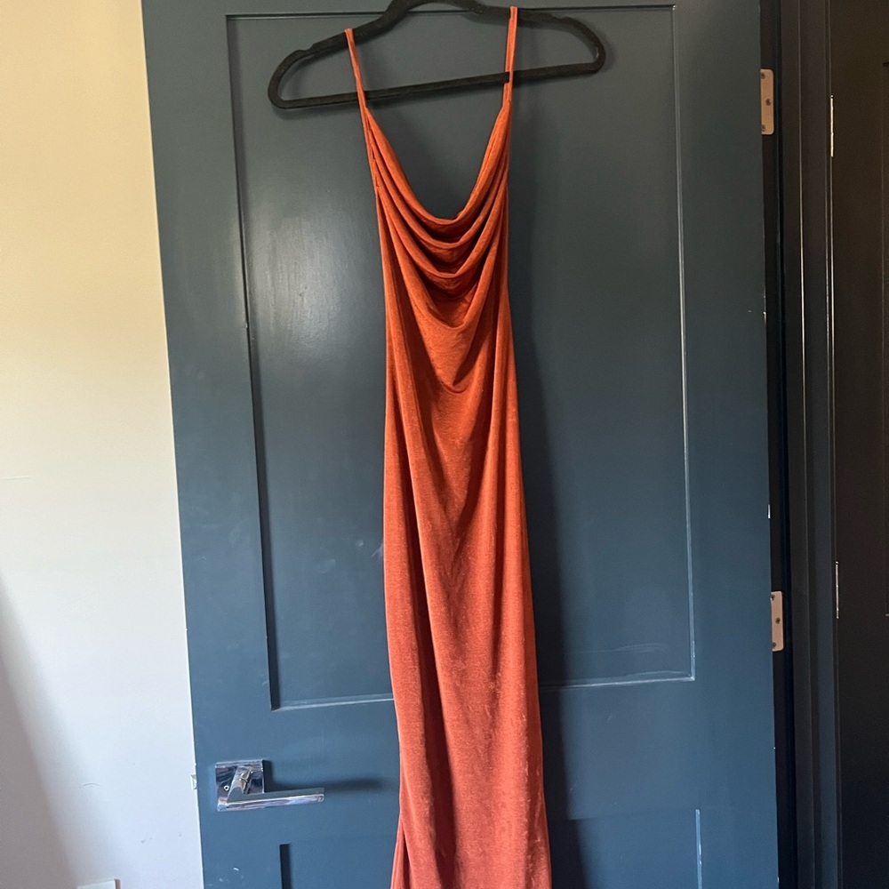 Elegant Rust Orange Draped Dress